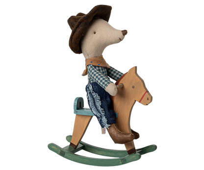 Cowboy Maus auf Schaukelpferd, Kleiner Bruder