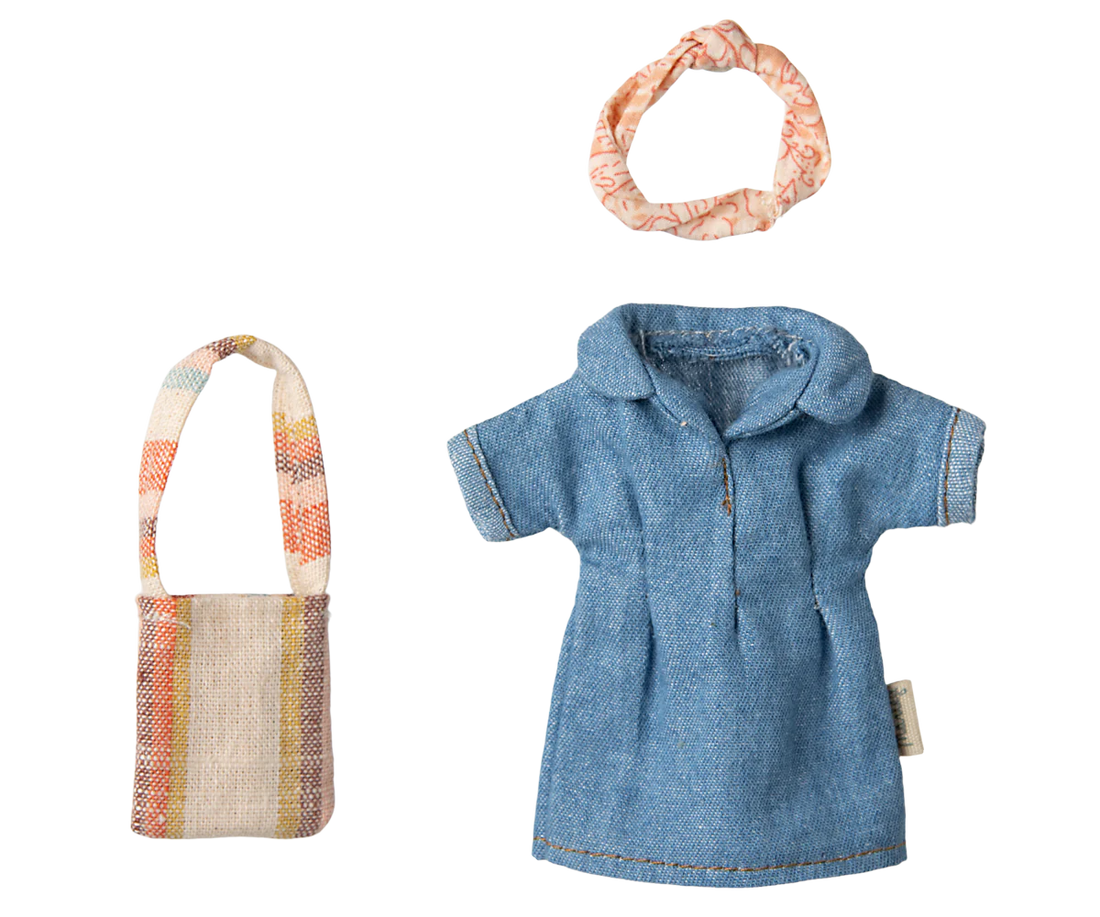 Jeanskleid und Tasche, Mama Maus