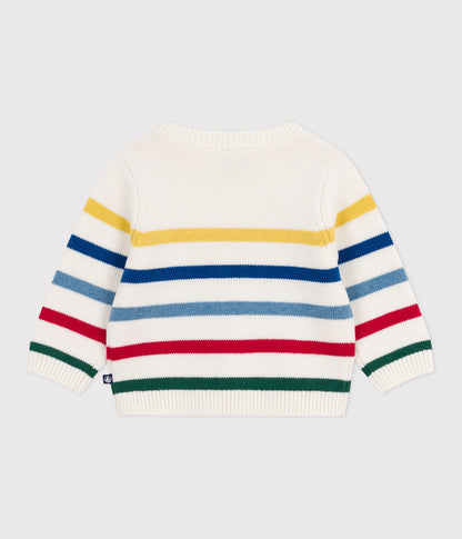 Baby-Pullover aus Wolle und Baumwolle mit bunten Streifen