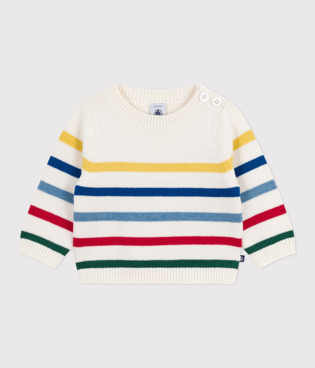 Baby-Pullover aus Wolle und Baumwolle mit bunten Streifen