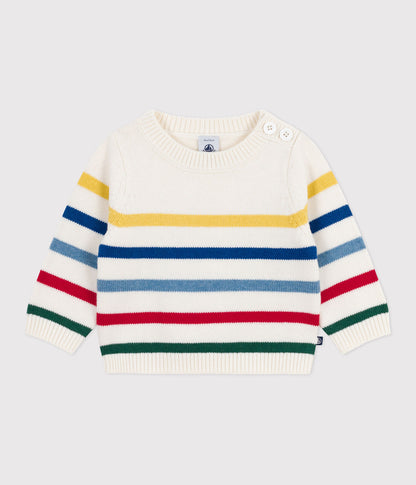 Baby-Pullover aus Wolle und Baumwolle mit bunten Streifen