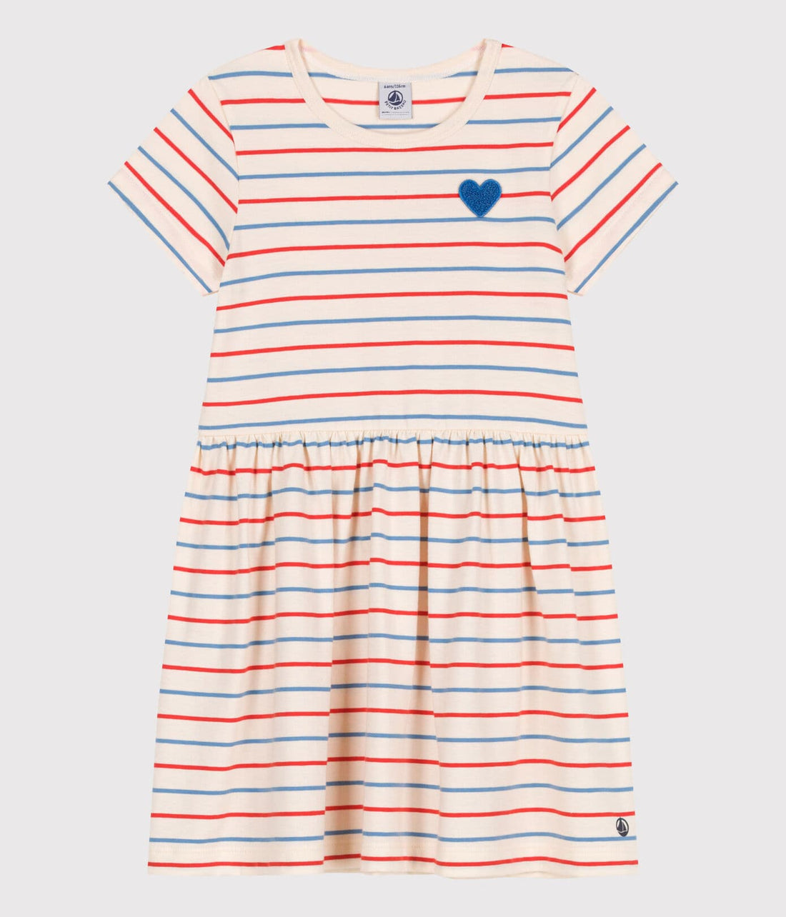 Kurzärmeliges Kinder-Kleid aus Baumwolle mit Streifen und Herzmotiv