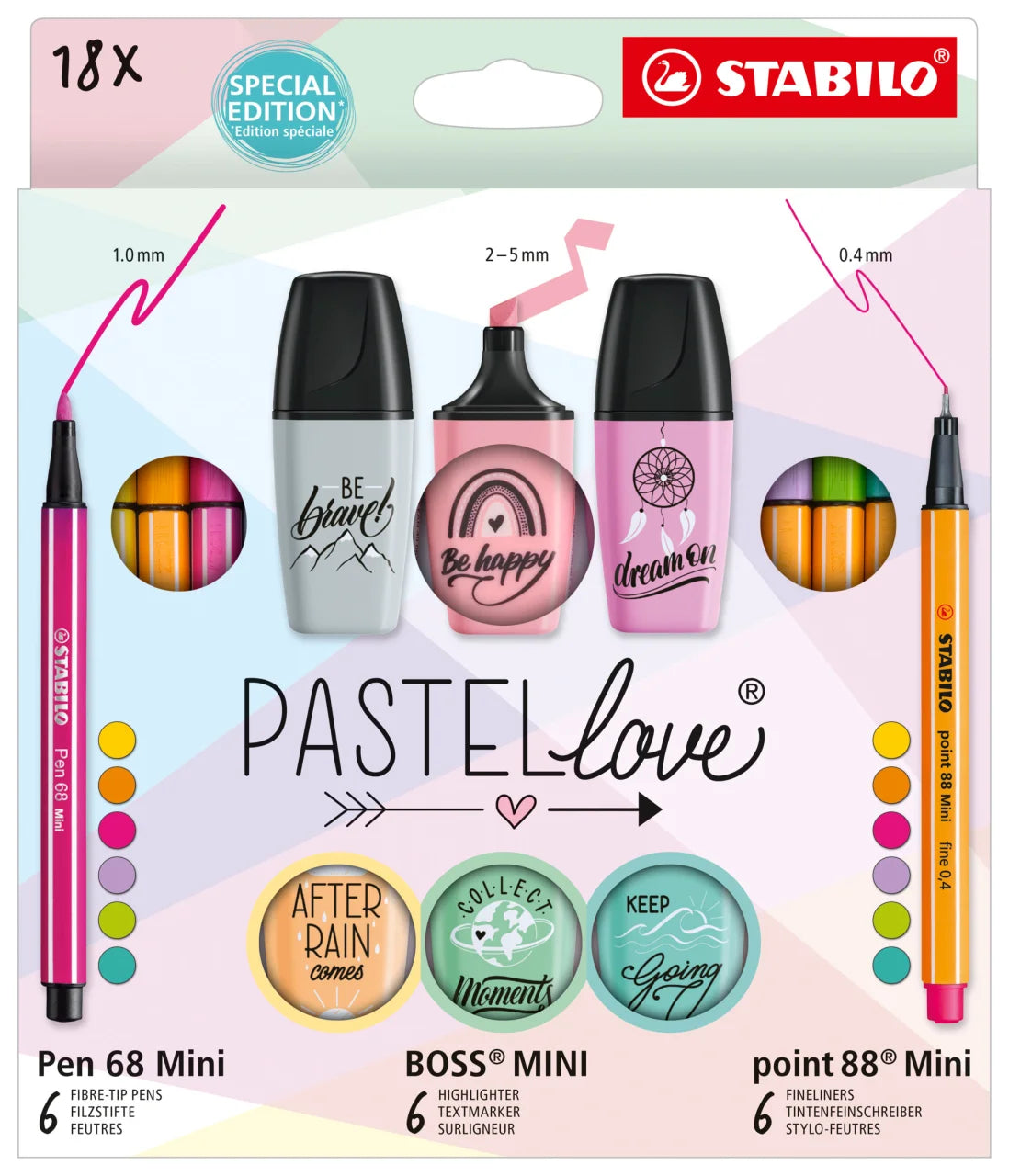 Fineliner, Premium-Filzstifte & Textmarker Pastellove 18er Set