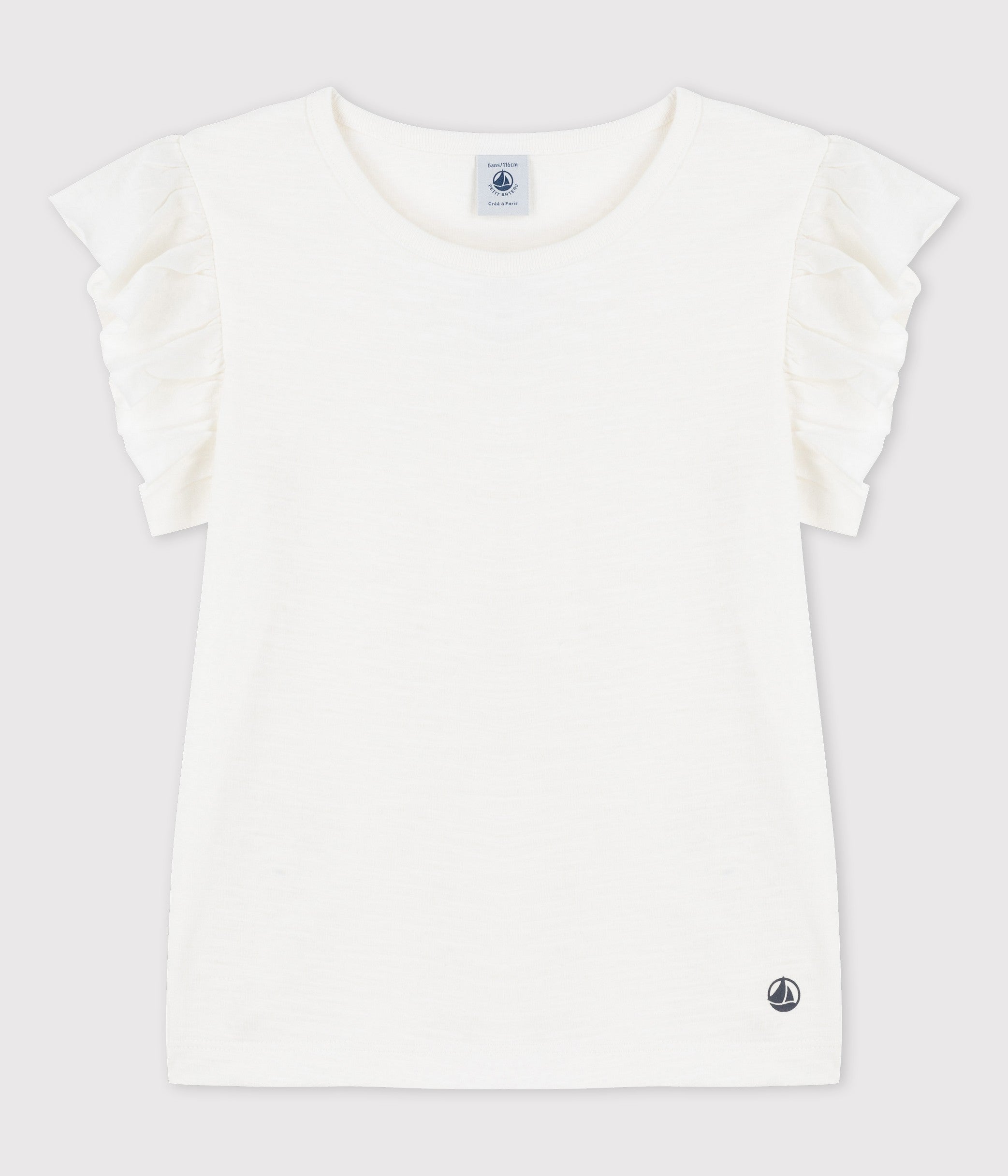 Kurzärmliges T-Shirt aus Baumwolle mit volatierten Ärmeln