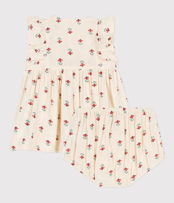 Babykleid mit Bloomers aus bedruckter Baumwollgaze