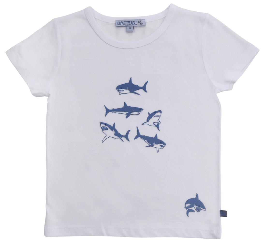 T-Shirt mit Haifischstickerei