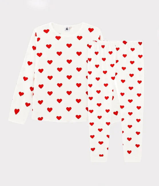 Pyjama aus Rippstrick mit Herzchen-Print