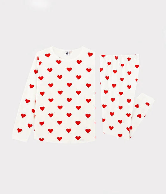Pyjama aus Rippstrick mit Herzchen-Print