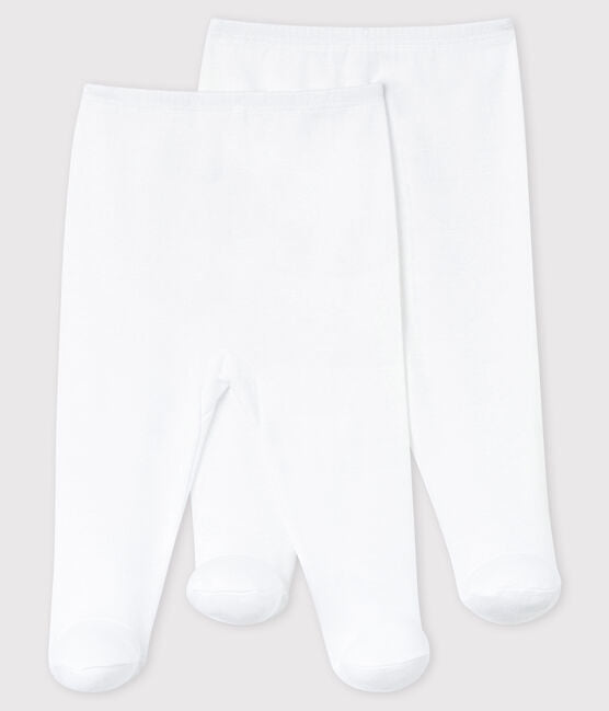 2er-Set weiße Baby Hose mit Füssen